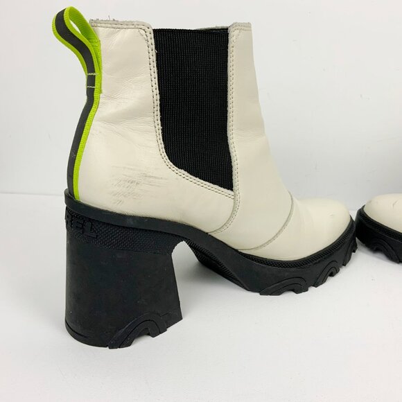 Sorel Brex Platform Block Heel Chelsea Boots Chalk White/ Black Size 9.5 - Picture 8 of 16
